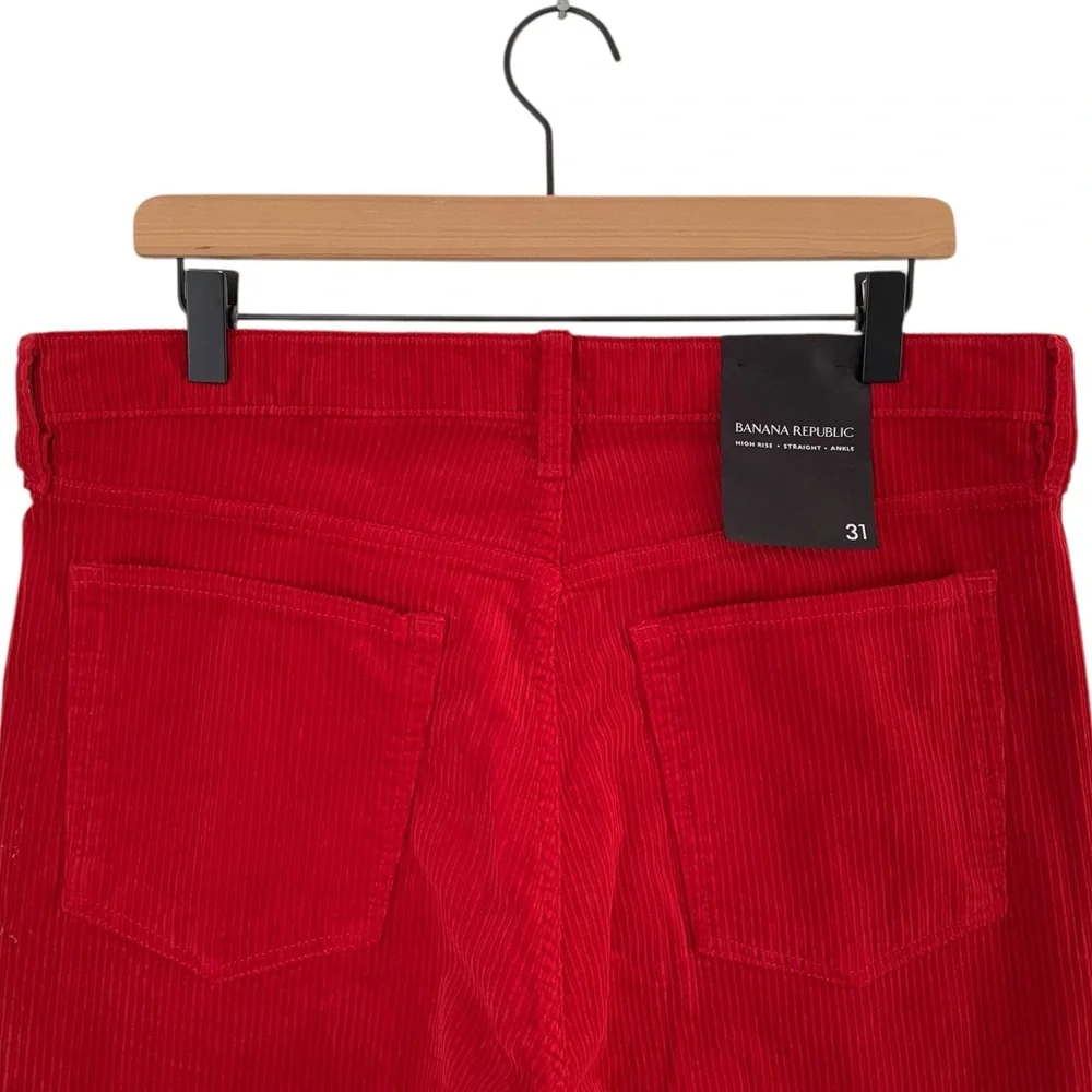 Banana Republic Bright Red High Rise Button Fly Straight Leg Corduroy Pants - Picture 10 of 12